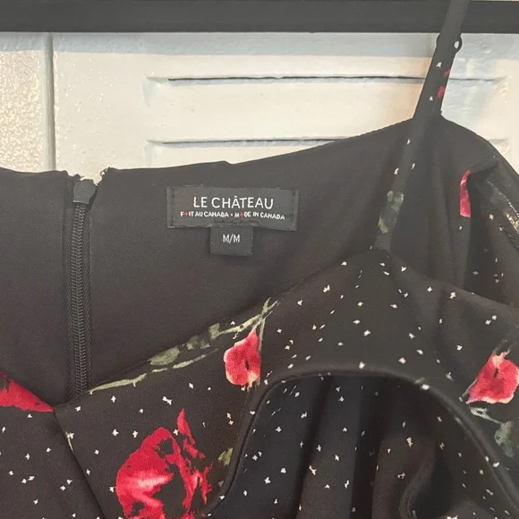 Le Château Black Floral Off-Shoulder Asymmetrical Dress - Picture 3 of 16